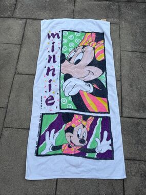 Vintage 90s Disney Minnie Mouse Franco Beach Towel Neon Colorful 28x55